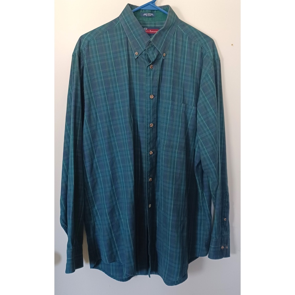 Smith-Forester Men Button Down Shirt 16.5 34/35 Green Plaid 100% Cotton Heritage